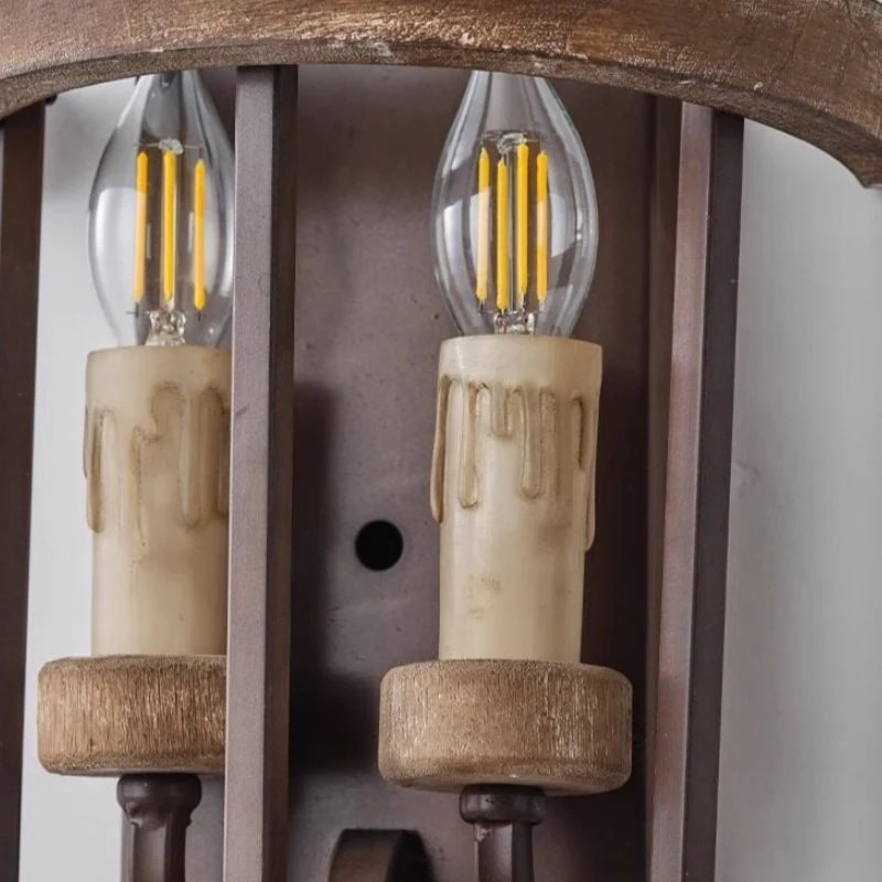 Candle-style holder and iron frame detail