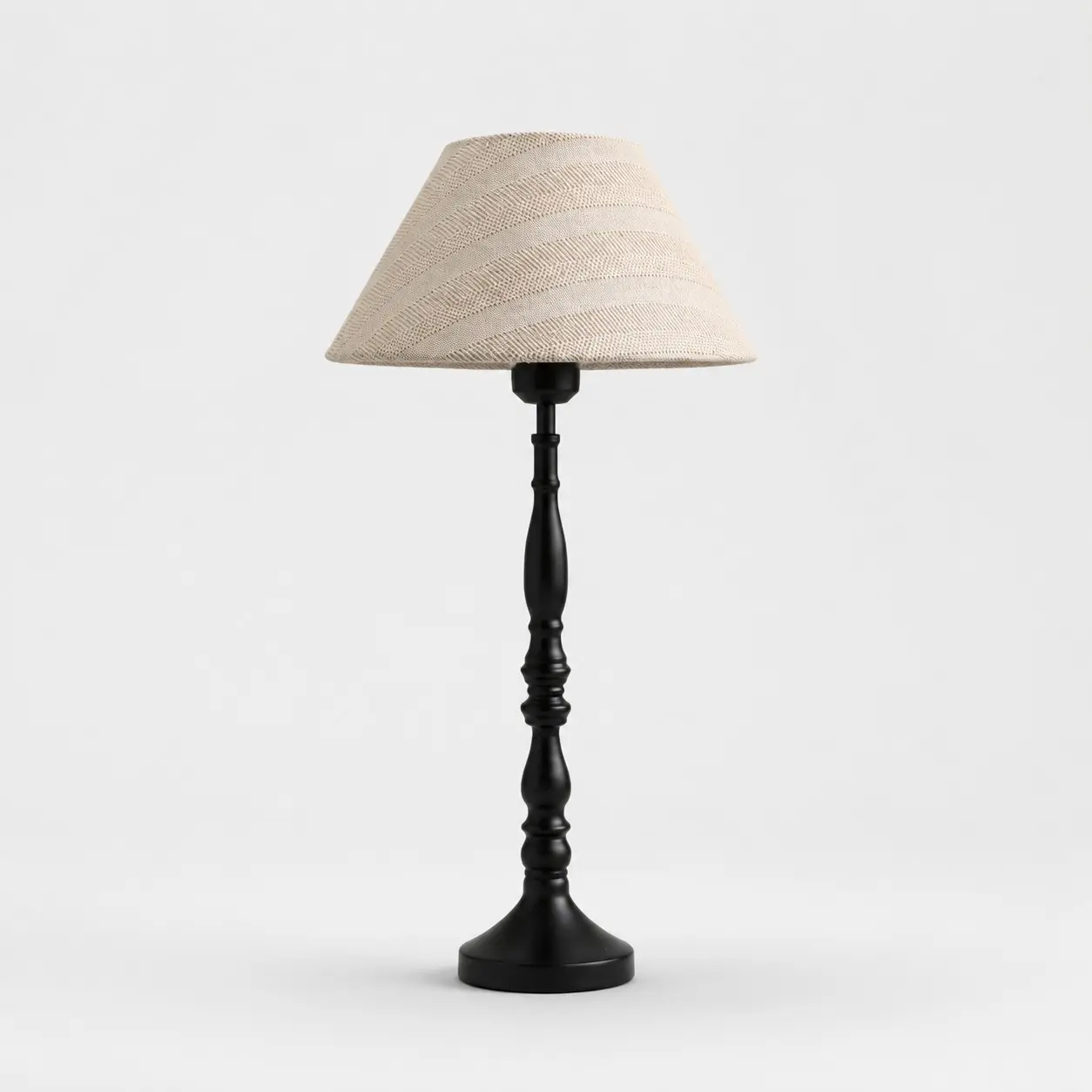 Beige grid fabric table lamp with black iron base